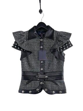 Louis Vuitton Runway Resort 2018 Look 55 Black Leather Tweed Vest Jacket
